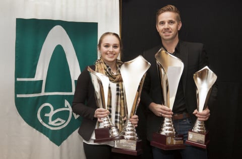 Norma Dögg Róbertsdóttir íþróttakona Kópavogs 2014 og Birgir Leifur Hafþórsson íþróttakarl Kópavogs&hellip;