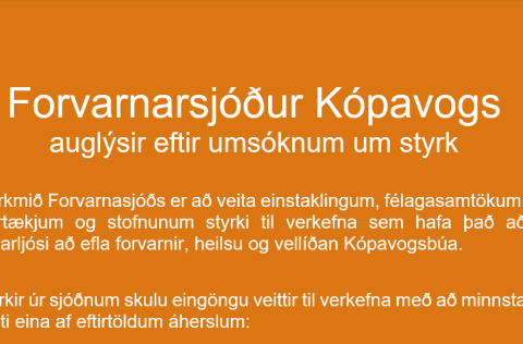 Auglýst eftir umsóknum um styrki í Forvarnarsjóð Kópavogs.