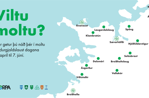 Kortið sýnir staði þar sem er hægt að nálgast moltu.